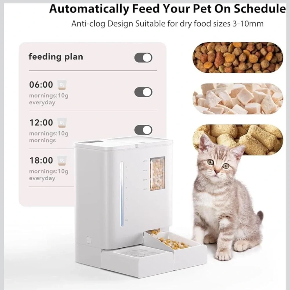 Automatic Cat Feeder and Water Dispenser, 4L Cat Waterer & 5L Cat Food